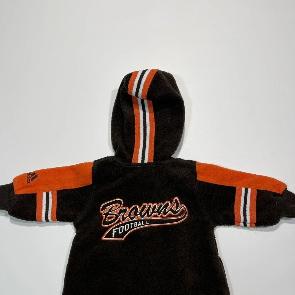 Vintage 90s Adidas Cleveland Browns Fleece Hooded Body Suit Romper Sz 3/6 Months